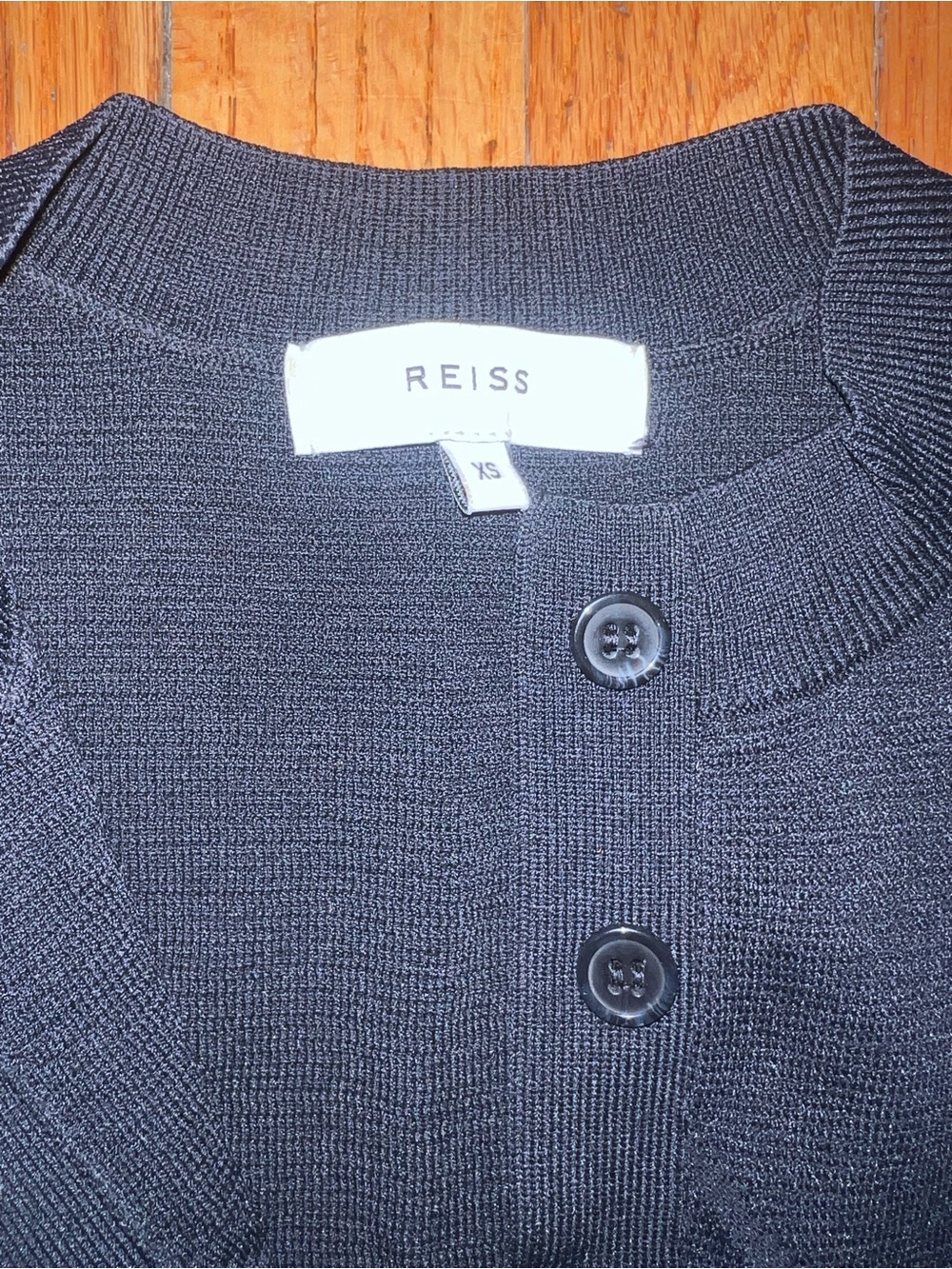 Reiss XS Dark Navy Knit Regan Bodycon Long Sleeve Button Frontr Midi Dress, sexy - Picture 5 of 9